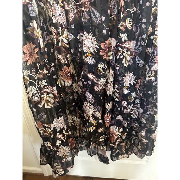 Sabina Musayev Geneva Floral Dress Sheer Metallic Black Sheer Long Sleeve Sz XS - Picture 9 of 15